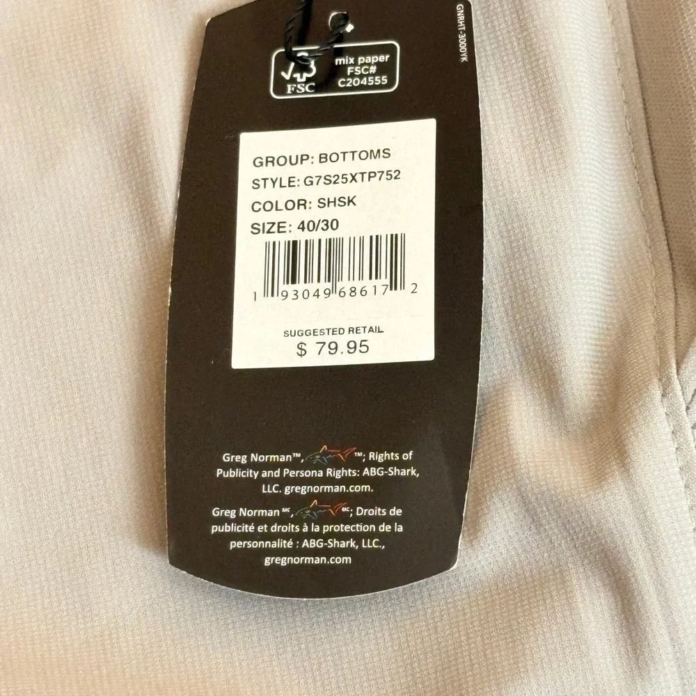 Greg Norman Performance Stretch Mens 40x30 Golf Pants NWT Lt Gray UPF Protection